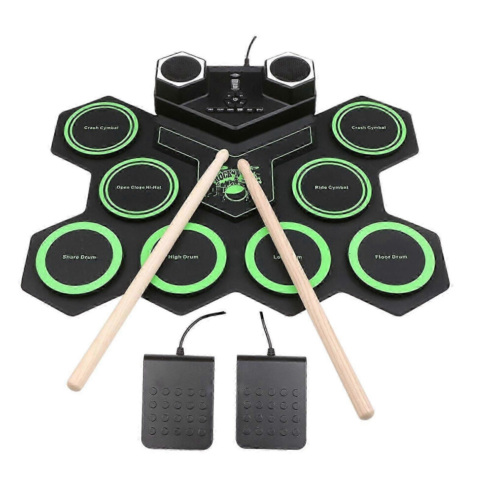 (White, One size) Electronic Drum Set Digital Drum Pad Built in Sterero Speaker Music Instrument Toy Roll up for Professional Children Holiday
