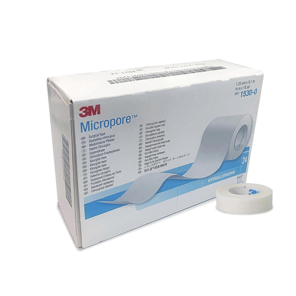 (As show, One size) 3M Micropore Surgical Tape, Hypoallergenic, White, 2.4cm x 9.1m, Pack of 1