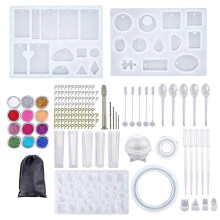 (148pcs(glitter powder), One size) 148 Pieces Silicone Casting and Tools Set with a Black Storage Bag for DIY Jewelry Craft Making