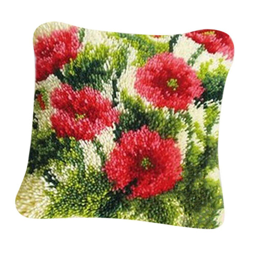 (As show, One size) Red Flower Latch Hook Pillow Making Kit for Beginners Latch Hooking Crafts 2