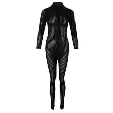 (Black, One size) Crotch Jumpsuits Zipper Long Sleeves Catsuit Bodysuit