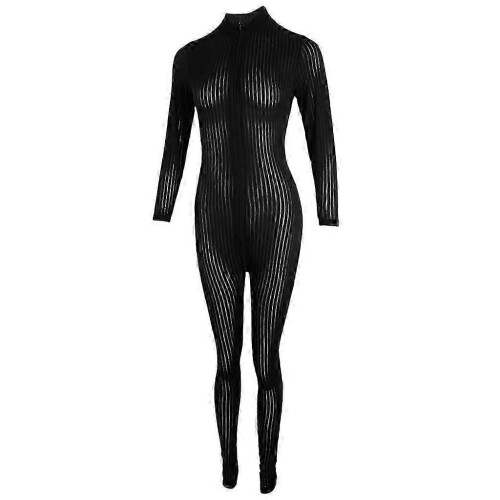 (White, One size) Crotch Jumpsuits Zipper Long Sleeves Catsuit Bodysuit 2