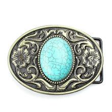 (Red, One size) Vintage Arabesque Turquoise Western Cowboy Belt Buckle Pattern Faux Gem Amber Buckles