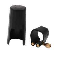 (As show, One size) Plastic Clarinet Mouthpiece cover and cap with PU Ligature Black