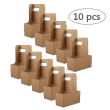 (As show, One size) Ttake-out Kraft Paper Cup Holder Clip Disposable Coffee Drink Tray Base With Handle For 2 Cup Party Supplies 10pcs
