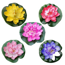(As show, One size) 5pcs Artificial Floating Water Lily Eva Lotus Flower Pond Decor 10cm (red/yellow/blue/pink/light Pink)
