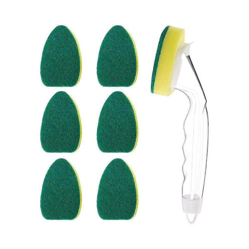 (As show, One size) Zihaisheng Heavy Duty Dish Wand, 1 Dish Wand with 7 Refill Replacement Heads, Dish Sponge with Handle(Green)-image-OPC-PHJFVRD-NEW