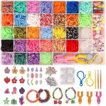 (As show, One size) Zihaisheng 2500+ Loom Bands Set, 40 Grids Colourful Rubber Bands Kit For Bracelets, Diy Elastic Loom Bands, Children's Bracelet