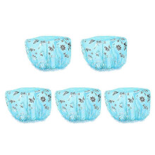 (Blue, One size) 5pcs Reusable Waterproof Cap Women Shower Cap Adult Bathing Hat Lady Salon Hat with Beautiful Pattern and Color