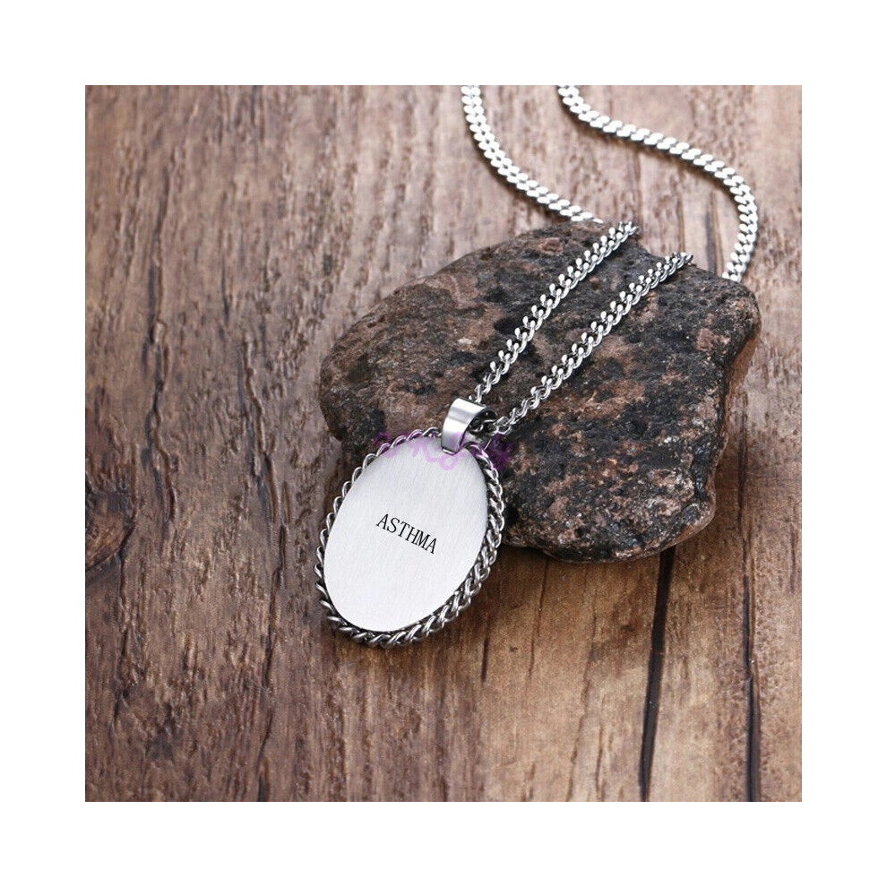 (ASTHMA) Medical Alert ID Pendant Necklace Chain Custom Engraving DIY SOS Stainless Hot