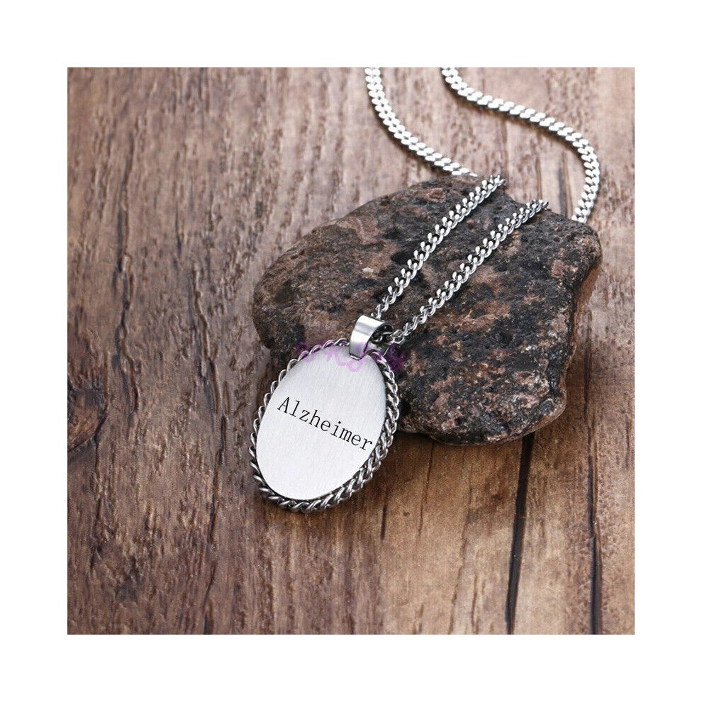 (Alzheimer) Medical Alert ID Pendant Necklace Chain Custom Engraving DIY SOS Stainless Hot