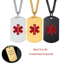 (DNR (DO NOT RESUSCITATE), Black) Custom Women Men Medical Alert Necklace Stainless Steel Dog Tag Engraving