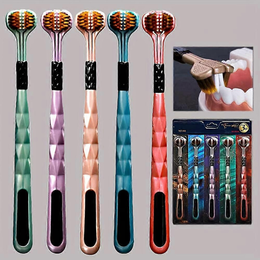 (As show, One size) 3-Sided Toothbrush, Three Bristle Travel Toothbrush, Non-Slip Sensory Triple Action Toothbrushes(5PCS)