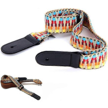 (As show, One size) Strap cotton Adjustable guitar strap with leather end Retro braided strap for ukulele small guitar