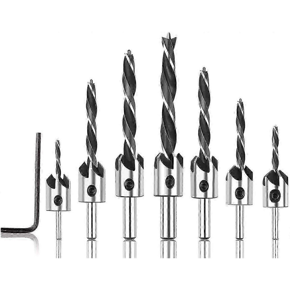 (As Show, One Size) Woodworking Twist Drill Bit Set 7-Piece Hss Tapered Drill Bit With Hex Wrench 4631898246315