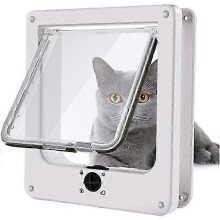 (As show, One size) Cat Door Waterproof Pet Door with 4-Way Rotating Lock for Cats Puppies Easy to Install