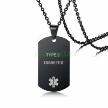 (TYPE 2 TIABETES) Black Stainless Steel Emgerency Medical Alert ID Pendant Necklace New