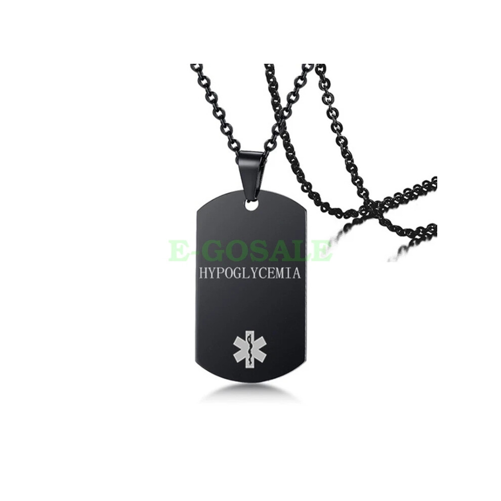 (HYPOGLYCEMIA) Black Stainless Steel Emgerency Medical Alert ID Pendant Necklace Hot