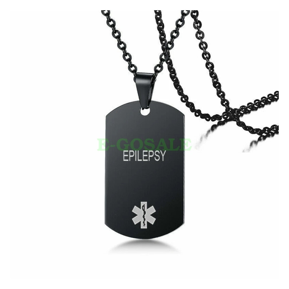 (EPILEPSY) Black Stainless Steel Emgerency Medical Alert ID Pendant Necklace Hot