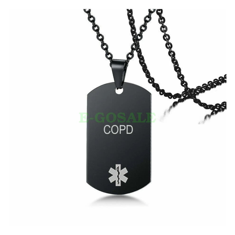 (COPD) Black Stainless Steel Emgerency Medical Alert ID Pendant Necklace Hot