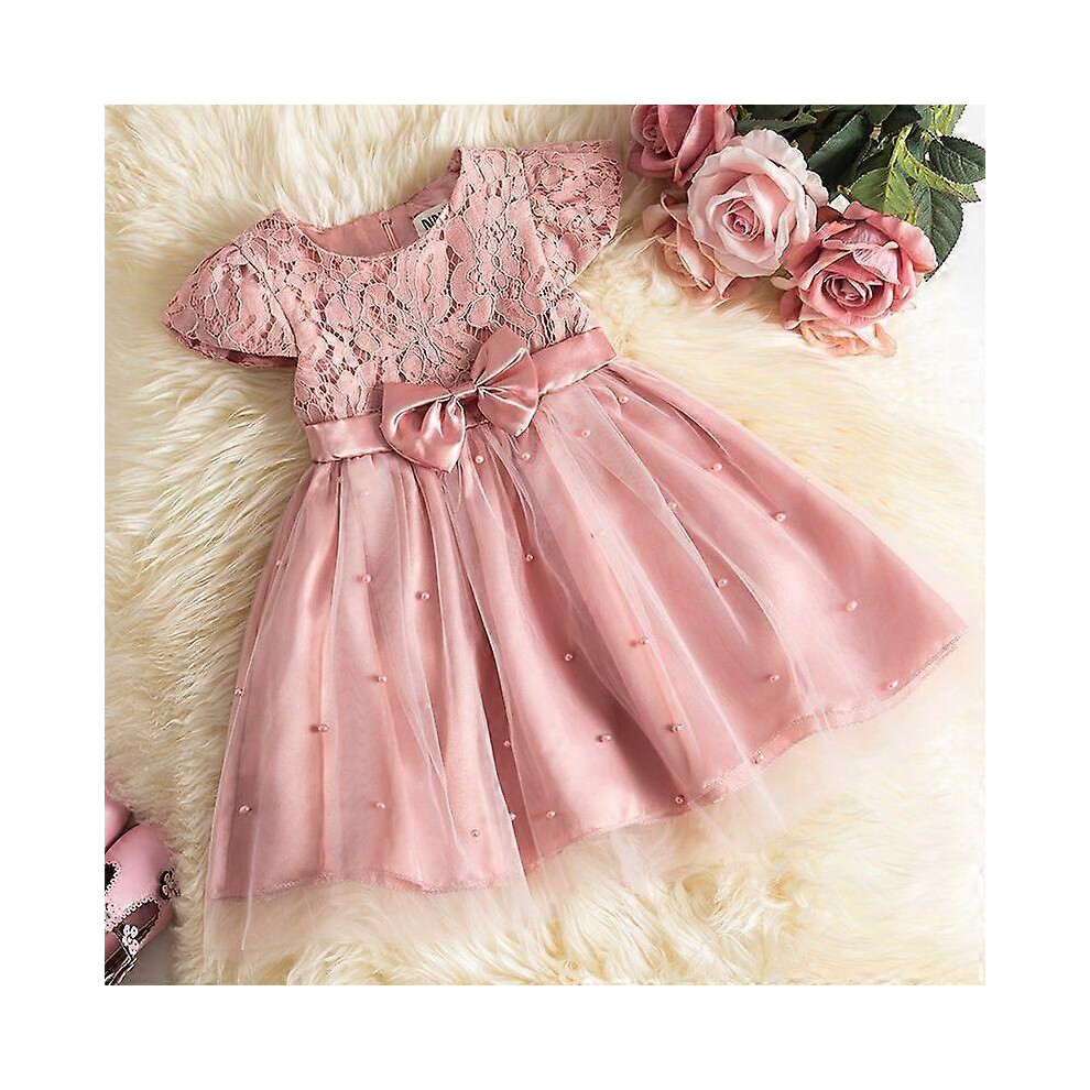 (Pink 02, 24M) Zihaisheng Toddler Girl Flower Birthday Tulle Dress Backless Bow Wedding Gown Kids Party Wear Princess Pink Dress Baby Girl Bowknot Dre-image-OPC-PHJG55Z-NEW