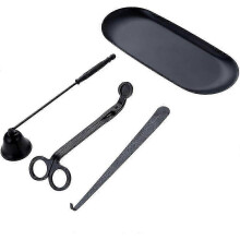 (As show, One size) Stainless Steel Candle Snuffer with Wick Trimmer Pilot and Storage Tray - Black