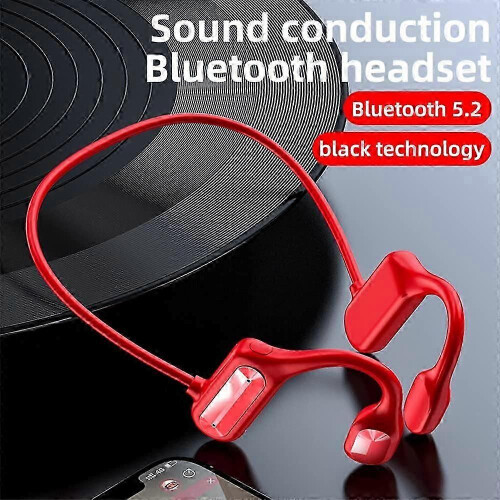 (As show, One size) Red Bone Conduction Headphones Bluetooth Wireless Waterproof 2