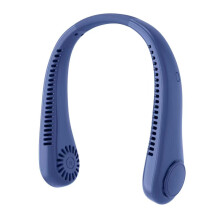 (Blue) Neck fan USB charging lazy outdoor portable silent turbine neck bladeless mini fan