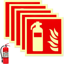 5 Stück Selbstklebende Brandschutzschild Feuerlöscher (15x15 cm), PVC Sicherheitsschild mit Nachleuchteffekt - Für Haus, Büro, Werkstatt
