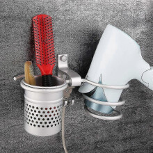 (As show, One size) Wall-Mounted Hair Dryer Holder with Straightener Holder