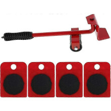 (As show, One size) 5pcs Effortless Heavy Furniture Mover Furniture Moving Kit Rolling Furniture Mover with Lift Rod and Casters Maximum Load 150kg (Red)