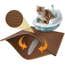 (As show, One size) Litter box mat cat litter mat litter box mat honeycomb design litter box rug waterproof double layer design honeycomb mat brown 76cm*61cm