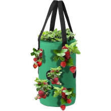 (As show, One size) Plant Hanging Basket Hanging Strawberry Plant Plant Felt Petal Planter Container Bag Thickened Flower Pot Garden Accessories (Color: Green)