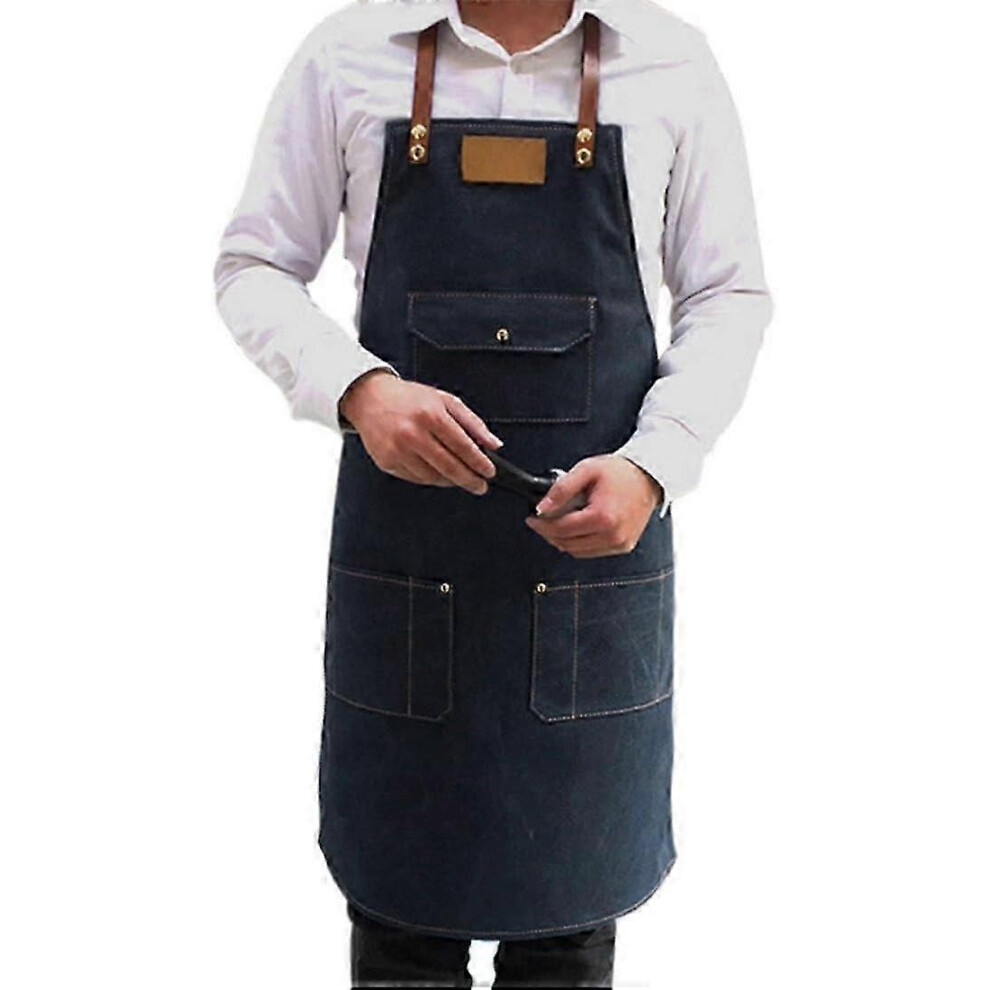(As Show, One Size) Durable Denim Work Apron With Heavy Duty Pockets - Unisex Overalls For Painting And Bbq 4632480880313