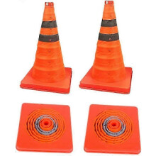 (As show, One size) 2 Pack 18 Inch Collapsible Traffic Cones/Traffic Cone Sign/Multi-Purpose Pop Up Reflective Safety Cone OrangeSize: 45 cm (18 inch)