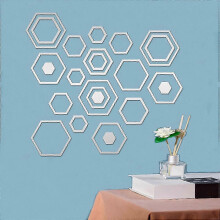 (As show, One size) Mirror Wall Decor Square Mirror Tiles Stickers for Living Room Wall Decor Decal (Hexagon)