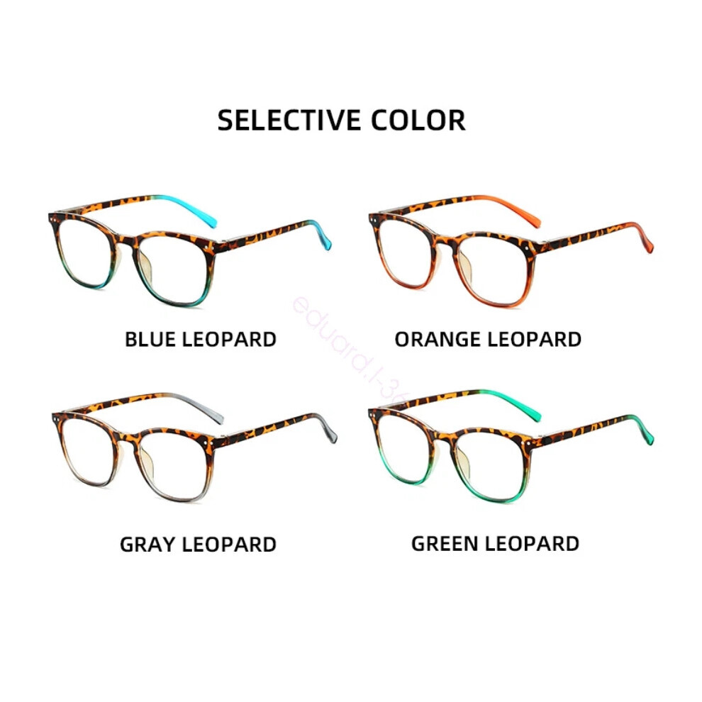 (Orange Leopard, +400) PC Big Frame Presbyopia Glasses Spring Hinge Reading Glass New