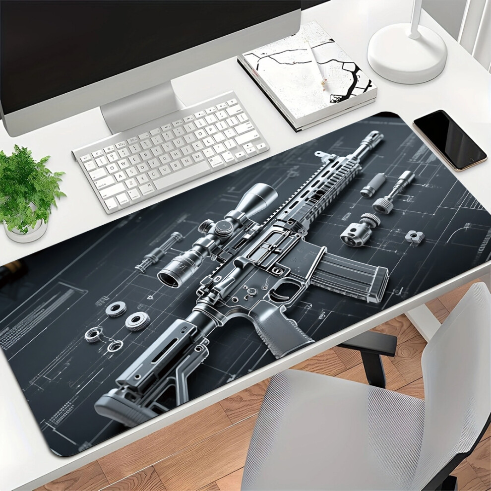 (400*900*2Mm, M416 Gun ) Gun Mouse Pad E-Sports Game Integrated Ip Computer Anti-Slip Desk Pad Silver/Black 9452381090339