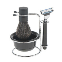 (As show, One size) 4pcs Men Shaving Grooming Kit Beard Shave Set Brush Safety Bowl Stand