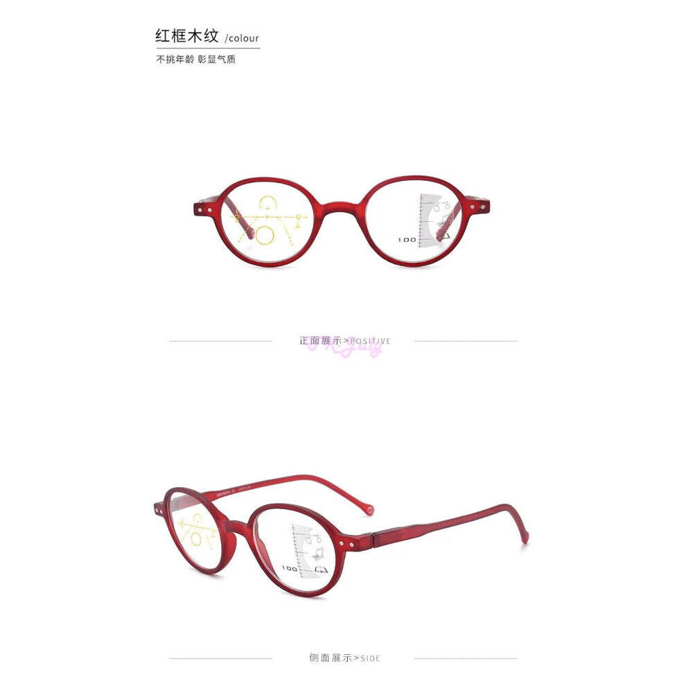 (Red, +1.00 strength) Bifocal Reading Glasses Anti Blue Light Reading Glasses Retro Men Women New