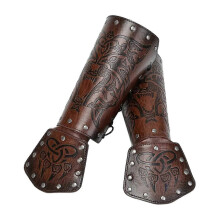 (A, One size) Medieval Arm Bracers Gauntlet Wristband Wrist Guard Costume Accessories PU Leather Wristband Steampunk for Carnival Role Play