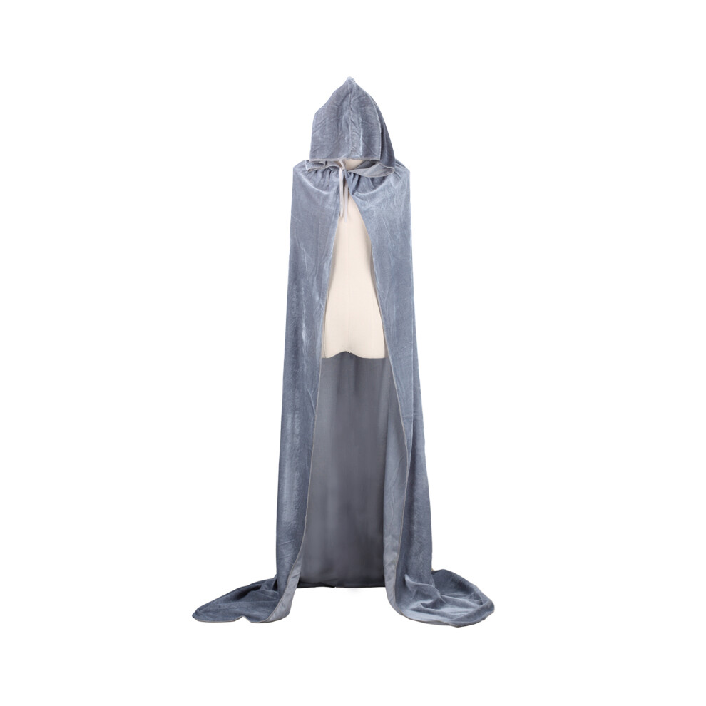 Photos - Fancy Dress  Christmas Pleuche Velvet Cloak Cape Hooded Medieval Costume Witch Wicca Vampire Halloween Christmas C(Grey, 100cm-39.3inch)