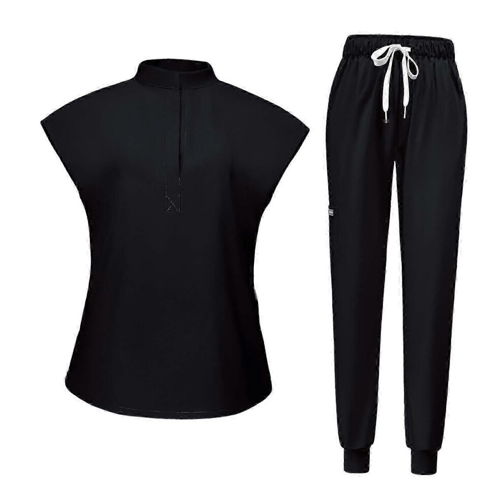 (S, Black) Women Uniform Scrub Set Work Suit Top and Pants for SPA Pet Groomer Beauty Salon-image-OPC-PHJGMRX-NEW