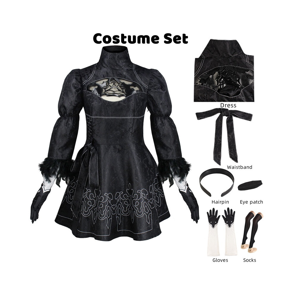 Topsrjyl (2B Costume, Xl) Anime Nier Automata Cosplay 9S Yorha 2B Cosplay Suit Male Women Outfit Wig Disguise Costume Plus Size Fancy Party Black Dress