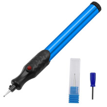 (Blue) Portable Electric Engraving Pen Carving Tools With Diamond Tip For Jewelry Metal Glass Stone Plastic Wood