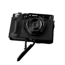 (Black) Handcrafted Genuine Leather Half Case for Fujifilm X100VI - Easy Battery Access & Tripod Compatible