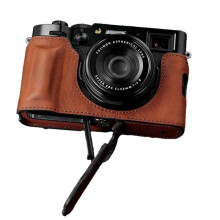 (Brown) Handcrafted Genuine Leather Half Case for Fujifilm X100VI - Easy Battery Access & Tripod Compatible