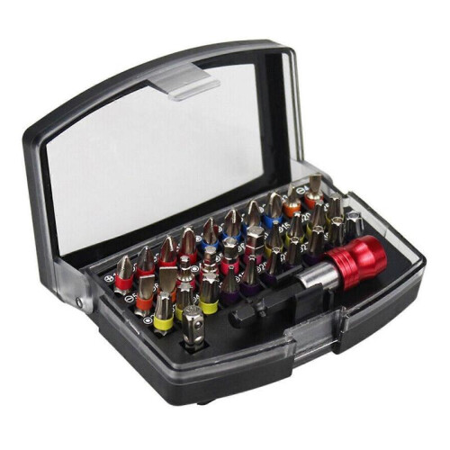(Black) 32PCS Impact Driver Screwdriver Bit Set Drill Bits Torx 1/4" Hex Shank w/ Case js