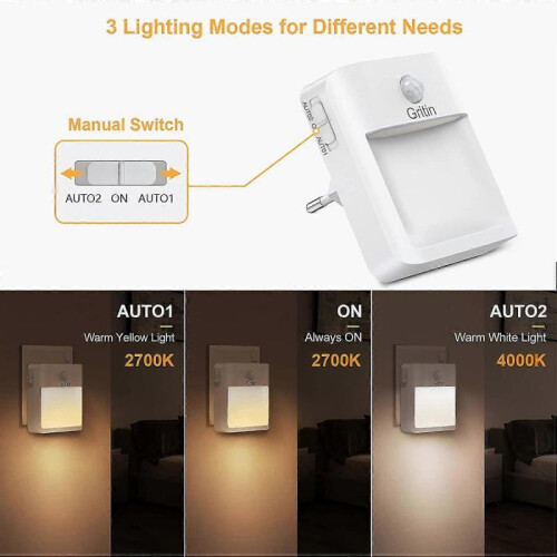 Night Light Socket with Motion Sensor, Led Night Light 3 Modes Car Warm White NEW 1