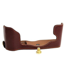 (Brown) For Olympus PEN-F Digital Camera Genuine Real Leather Protector Half Case Grip Fg